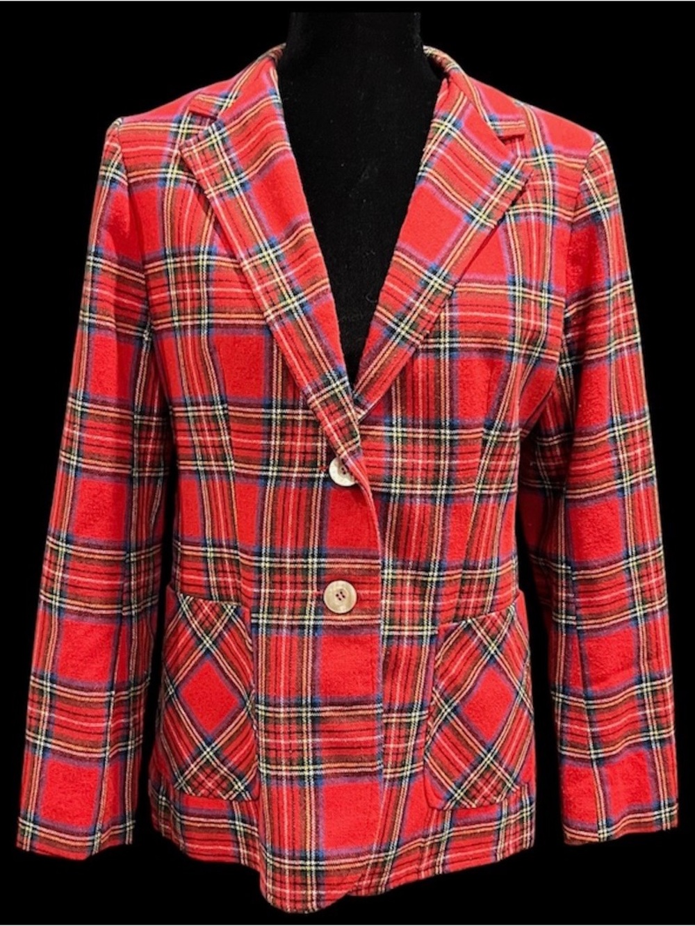 Barclay Square - 80's Red Plaid Button Front Jacket - Size S